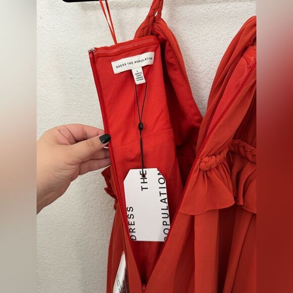 Dress The Population Athena Halter Maxi Gown Dress Poppy Orange Size Large NEW - Picture 10 of 10